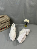 Prada Brushed Leather Monolith Loafers White