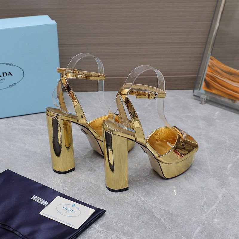 Prada Leather Sandal with Platform Gold