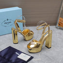 Prada Leather Sandal with Platform Gold
