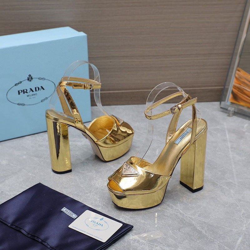 Prada Leather Sandal with Platform Gold