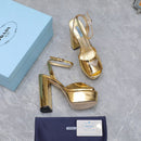 Prada Leather Sandal with Platform Gold