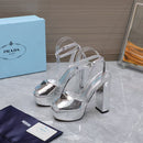 Prada Leather Sandal with Platform Silver