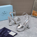 Prada Leather Sandal with Platform Silver