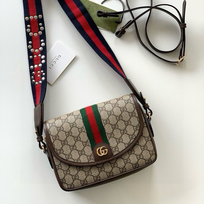 Gucci Ophidia Small Shoulder Bag Beige and Dark Brown