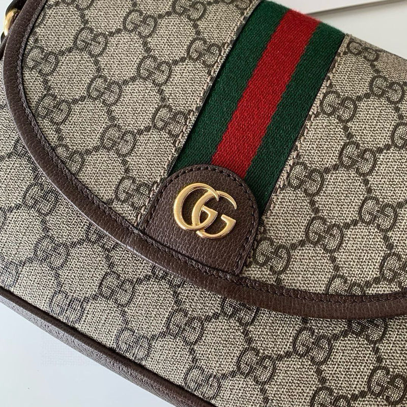 Gucci Ophidia Small Shoulder Bag Beige and Dark Brown
