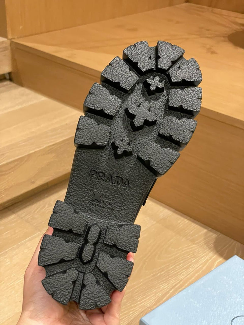 Prada Brushed Leather Monolith Loafers