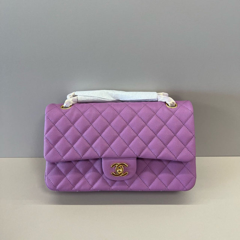 Caviar Quilted Small Double Flap Purple