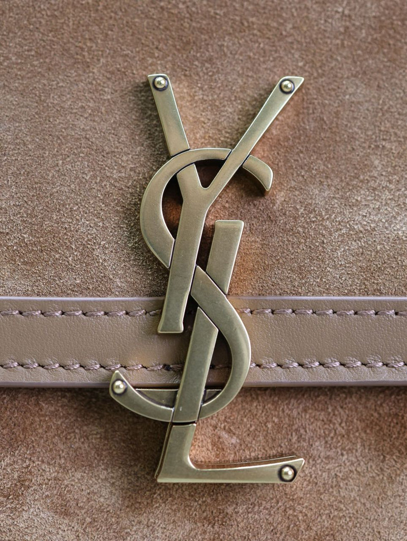 Saint Laurent Suede Smooth Calfskin Monogram Medium Solferino Cinnamon
