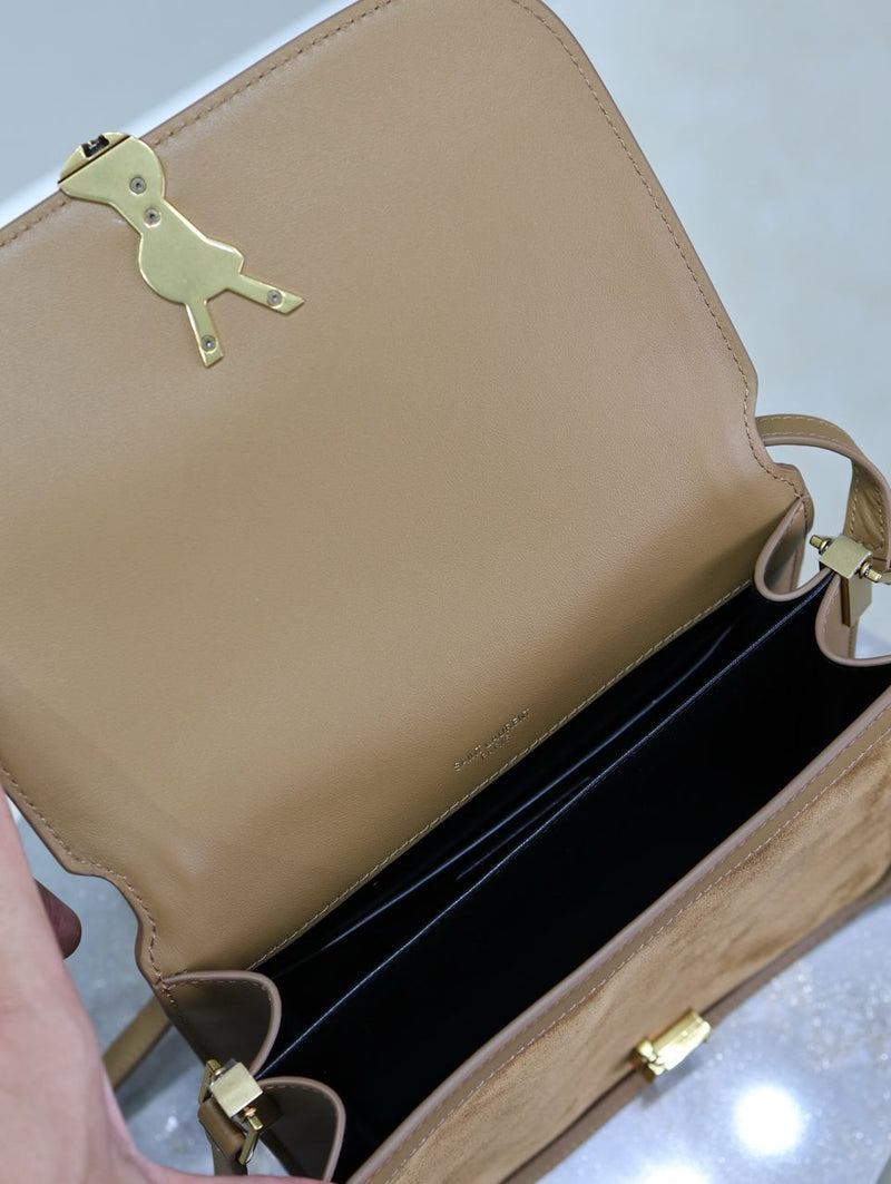 Saint Laurent Suede Smooth Calfskin Monogram Medium Solferino Cinnamon