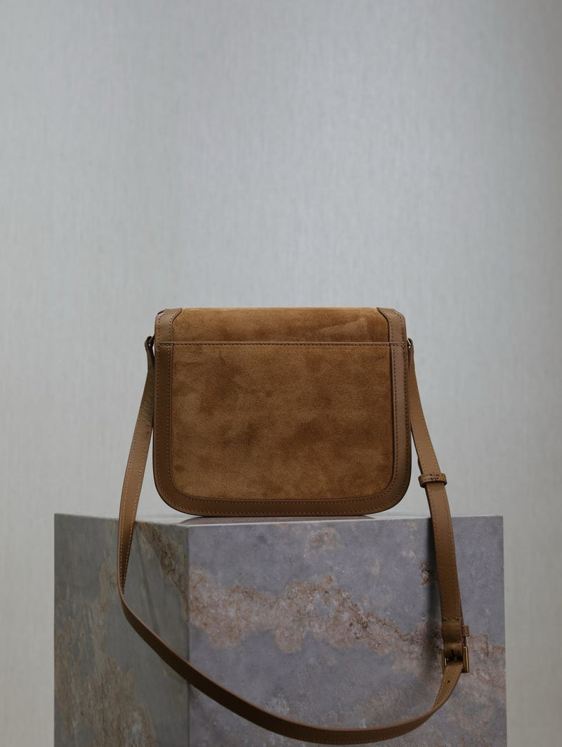 Saint Laurent Suede Smooth Calfskin Monogram Medium Solferino Cinnamon