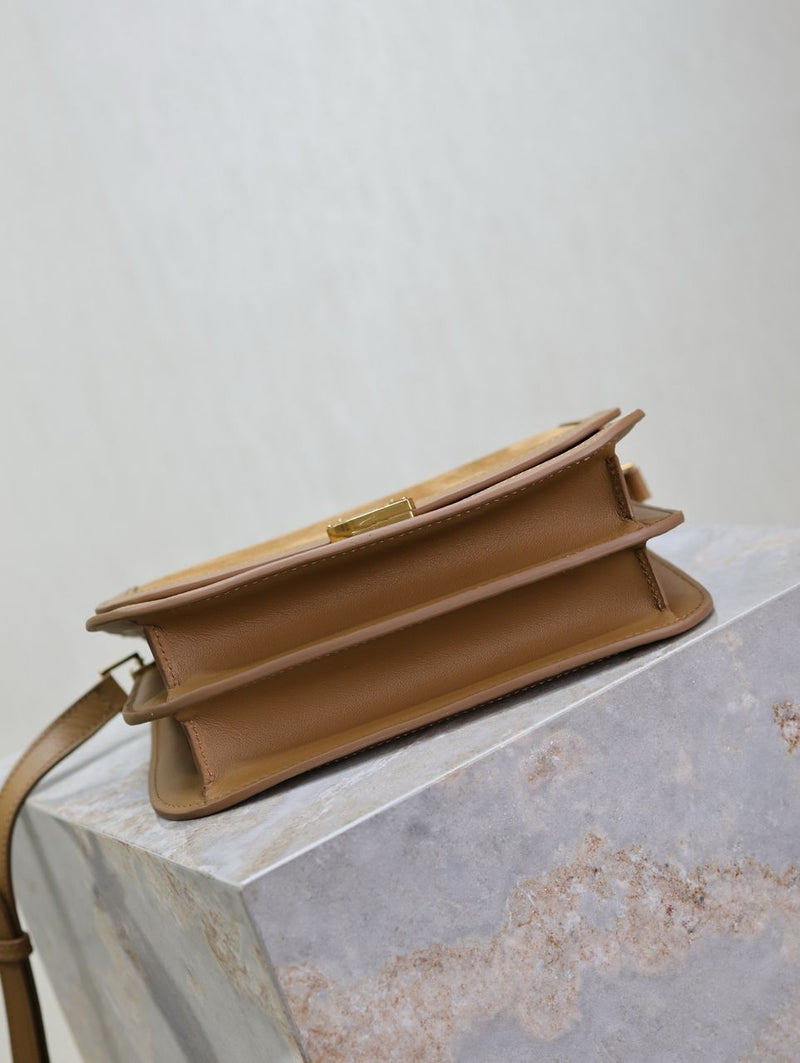 Saint Laurent Suede Smooth Calfskin Monogram Medium Solferino Cinnamon