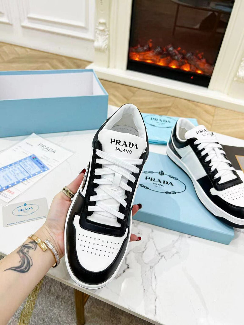 Prada Downtown Low Top Sneakers Leather White Black