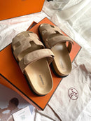 Hermès Women's Chypre Suede Sandal In Beige Argile